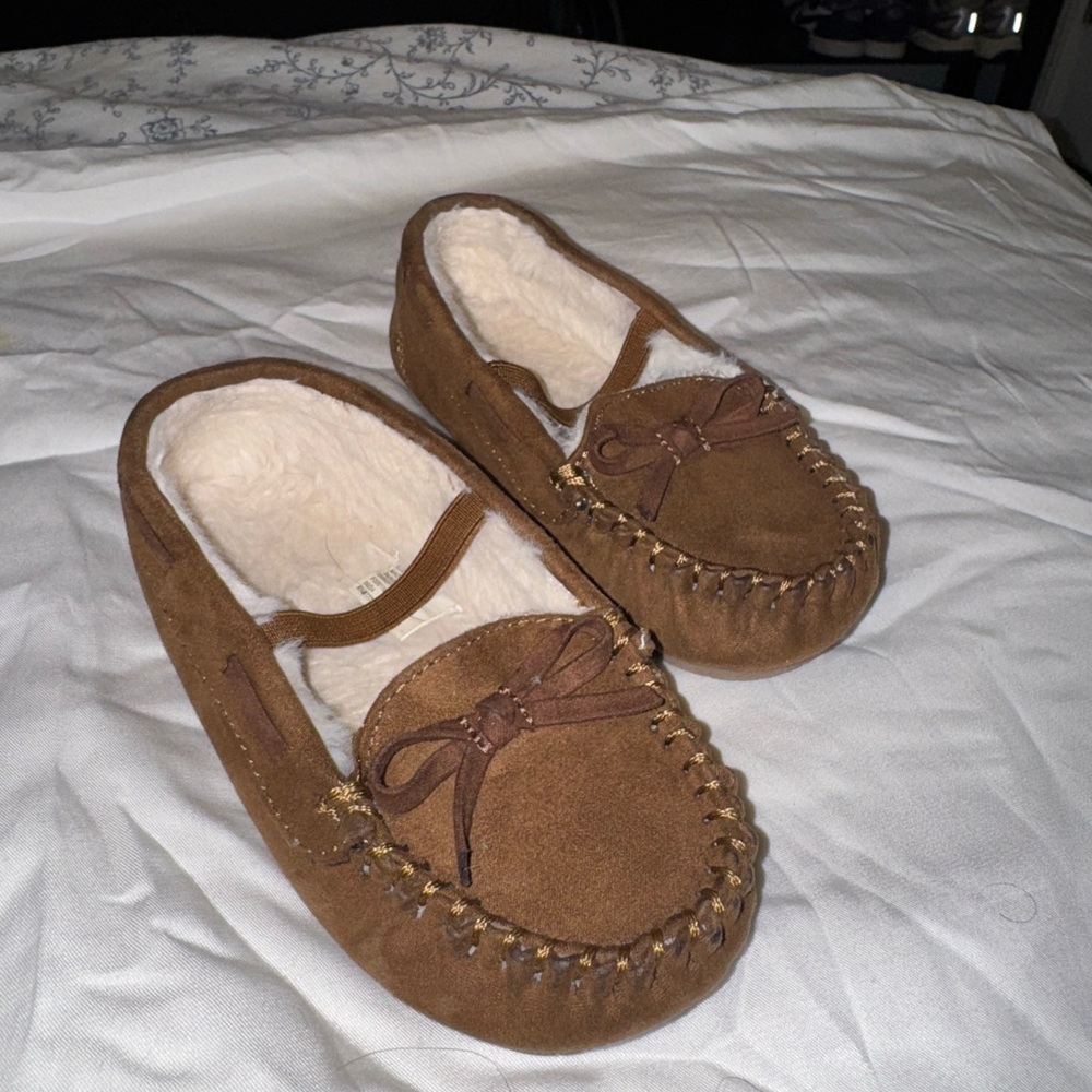 Target Brown Moccasin Slippers with Suede Finish